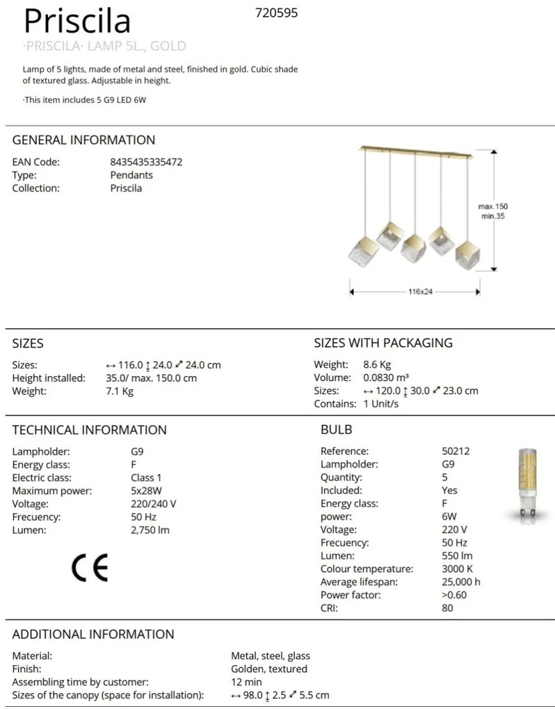 Lustra moderna cu 5 Pendule design decorativ Priscila aurie