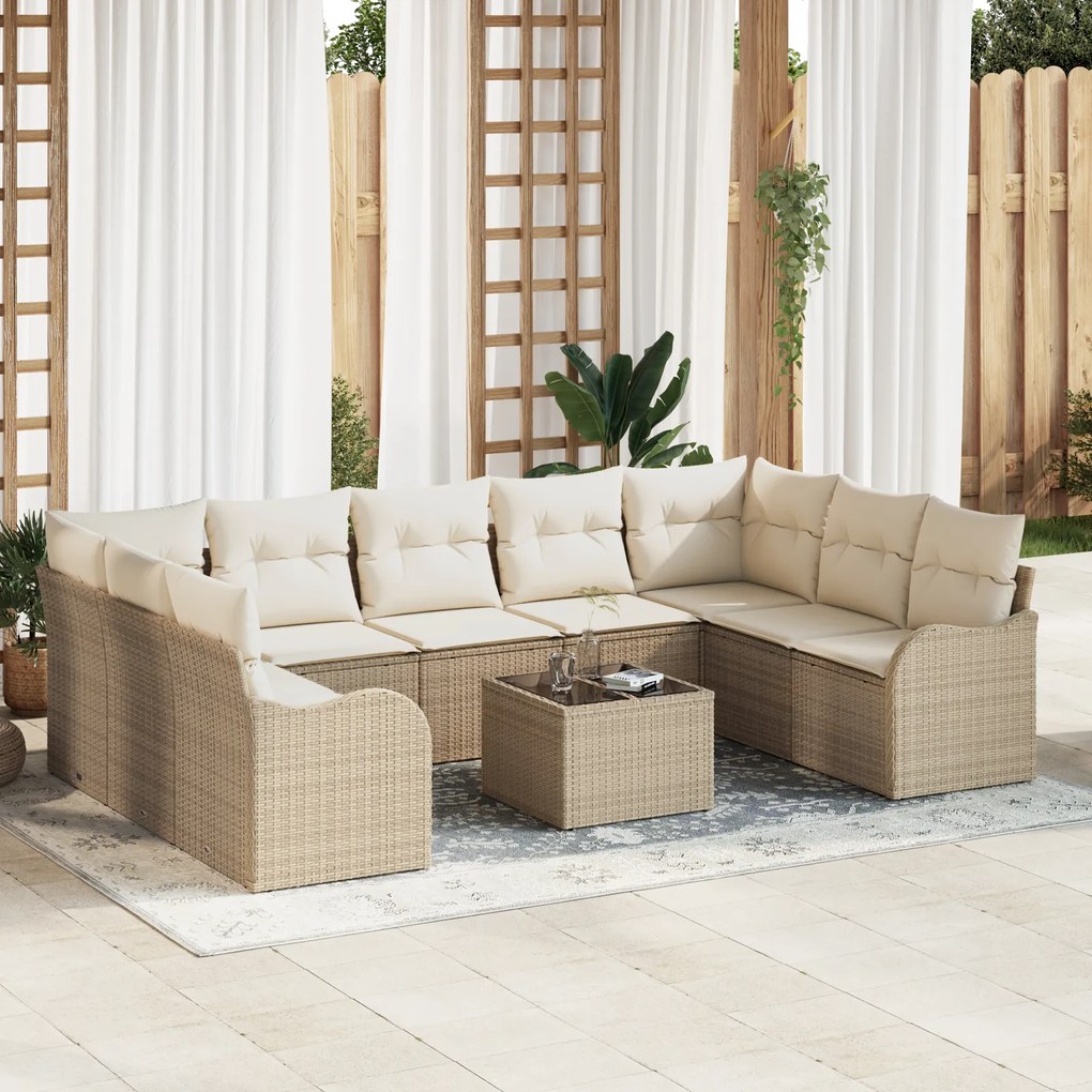 vidaXL Set de canapele pentru grădină cu pernă 10 pcs Bej Rattan poli