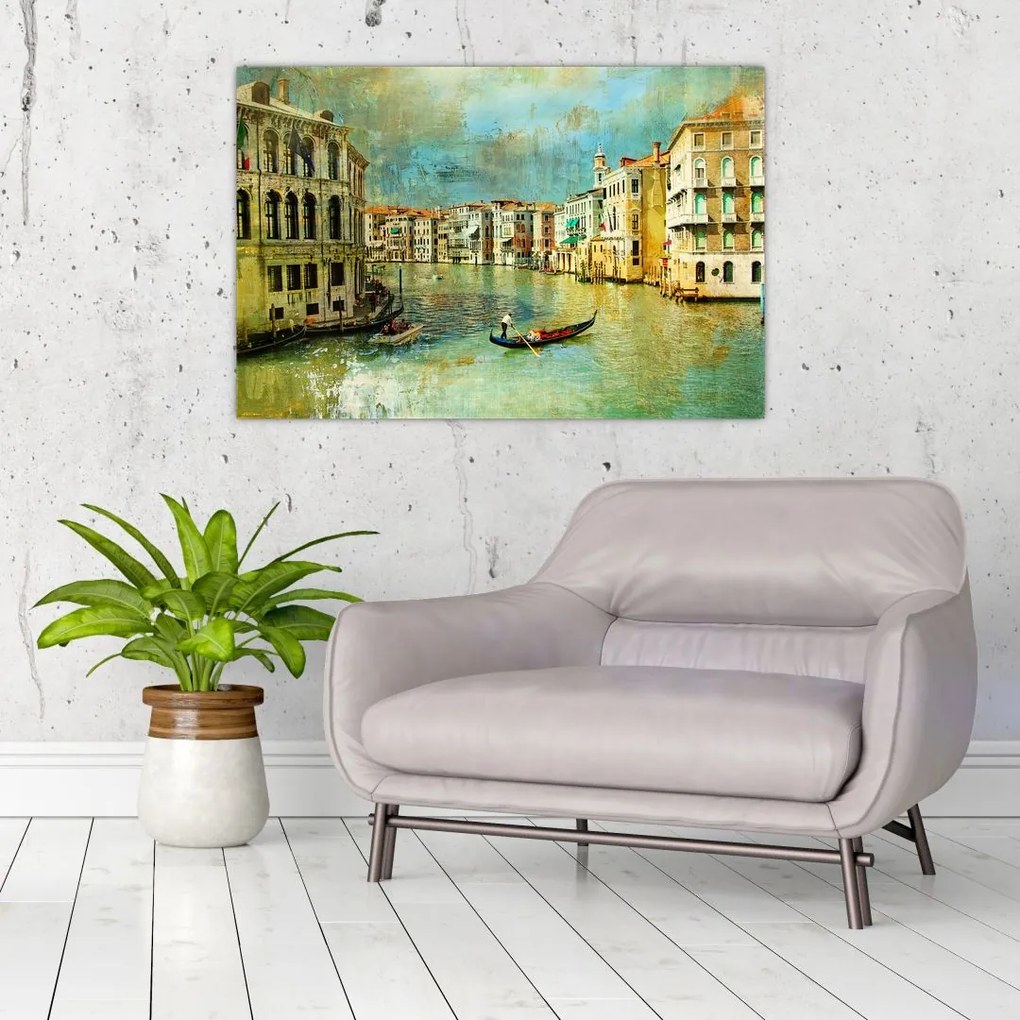 Tablou - Canalul de la Veneția și gondole (90x60 cm)