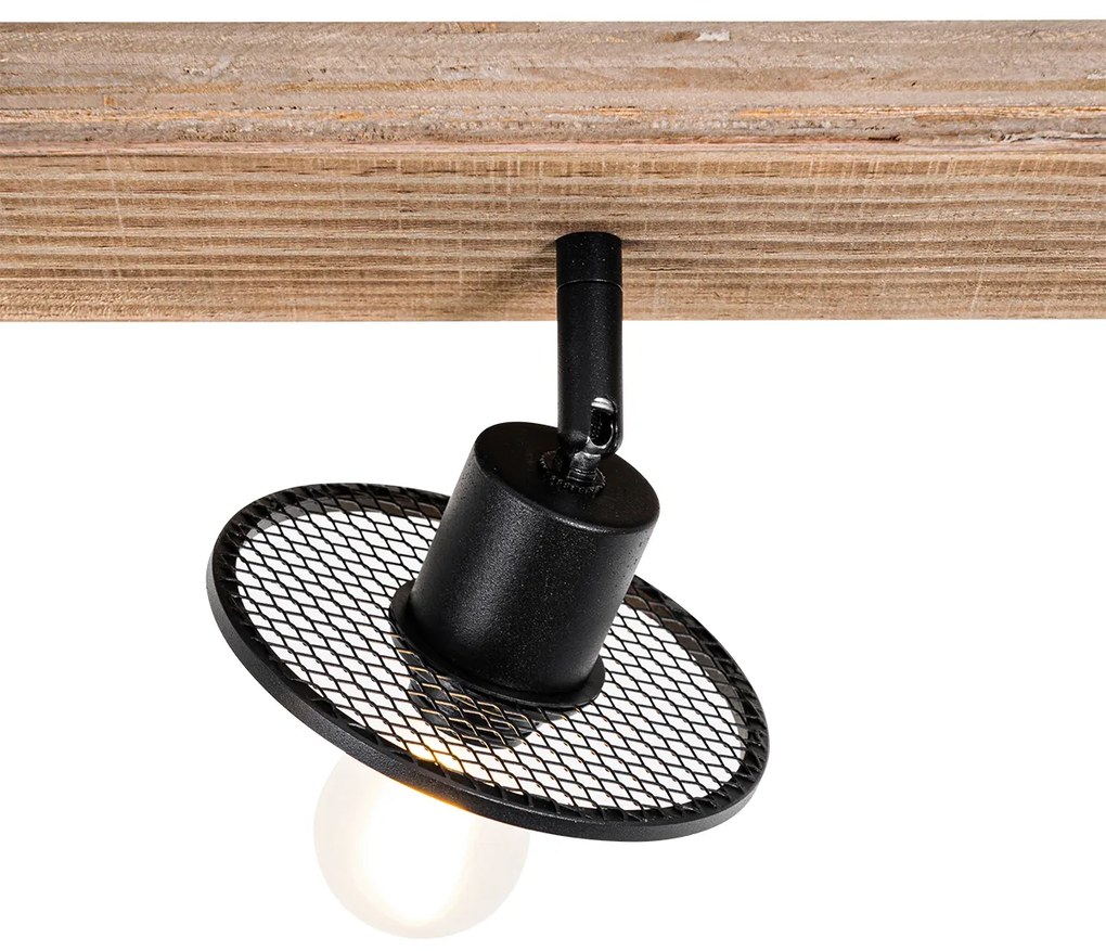Plafoniera industriala neagra cu lemn 3 lumini - Jasmine