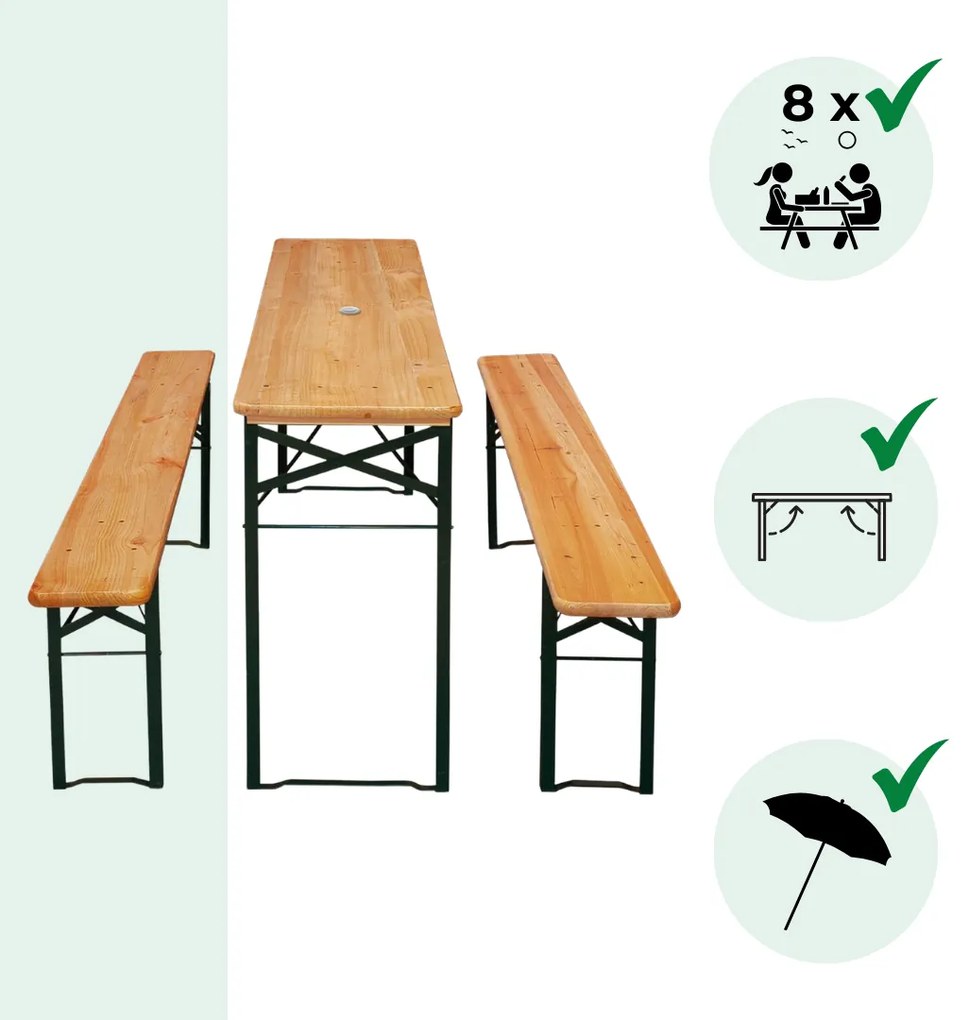 Set de masă pentru bere KLASIK, 170cm, maro natural Casaria