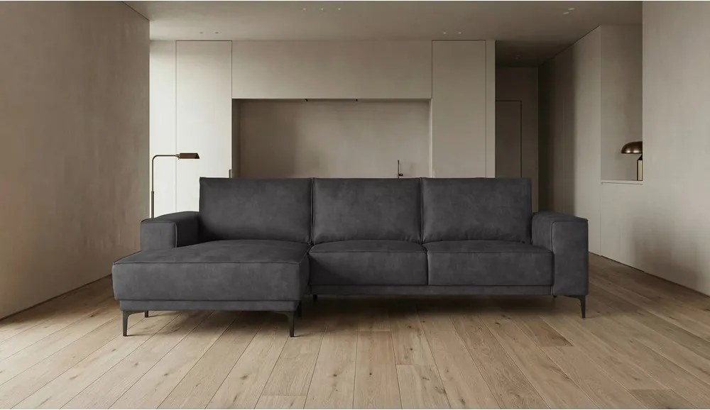 Colțar gri antracit cu tapițerie din imitație de piele (colț pe partea stângă ) Copenhagen – Scandic