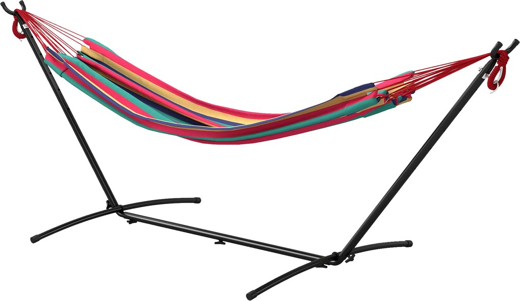 Outsunny Hamac cu Suport 310x117 cm pentru Camping cu Înălțime Reglabilă și Geantă de Transport, Capacitate 120 kg, Dungi Portocalii și Roșii | Aosom Romania