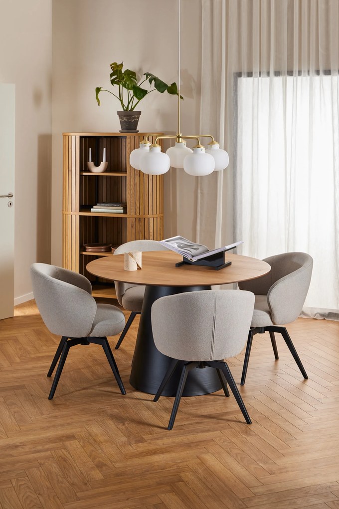 MAZZONI EXPORT BOSCO Stejar natural/picior negru - MASĂ ROTUNDĂ 120 cm PENTRU BUCĂTĂRIE SUFRAGERIE SALON FURNIR