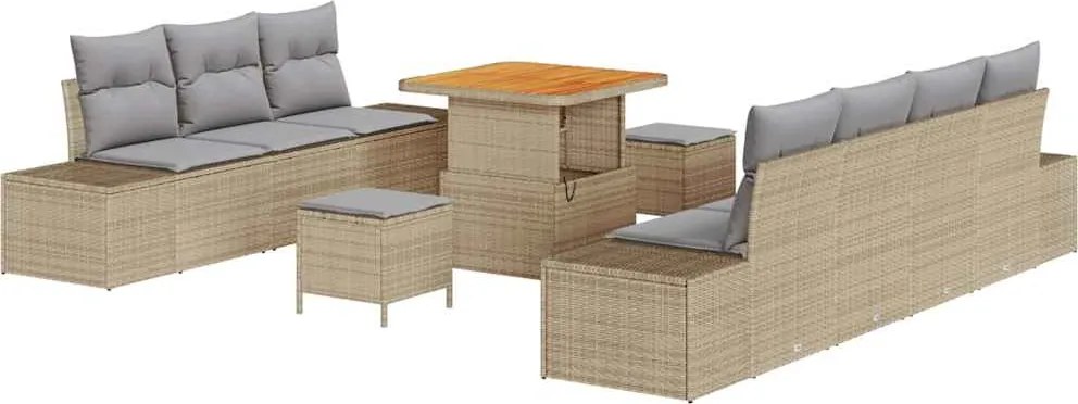 vidaXL Set de canapele pentru grădină cu pernă 10 pcs Bej Rattan poli