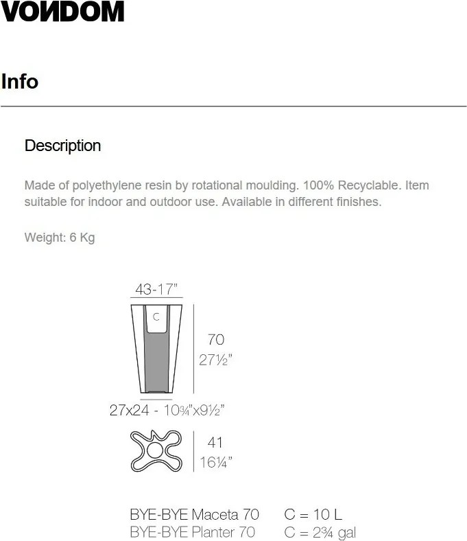 Ghiveci de flori / Jardiniera plante design decorativ modern pentru amenajari interioare si exterioare, BYE-BYE PLANTER 58003R Vondom