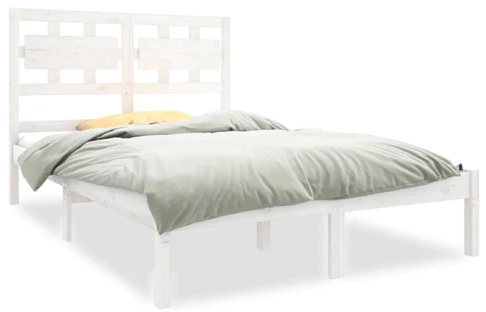 3105641 vidaXL Cadru de pat dublu, alb, 135x190 cm, lemn masiv