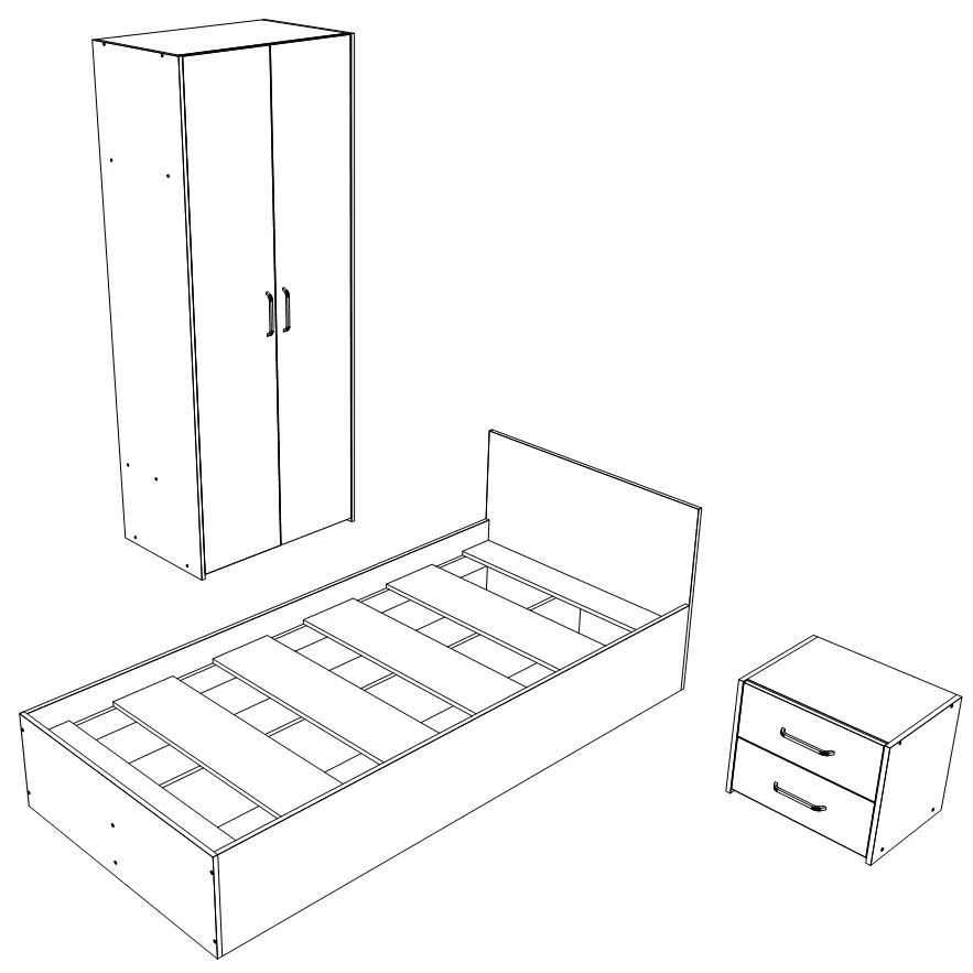 Set haaus V18, Pat 200 x 90 cm, Stejar Alb/Antracit