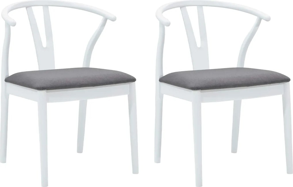 vidaXL Scaun de sufragerie 2 pcs Alb și gri Lemn Solid de Cauciuc