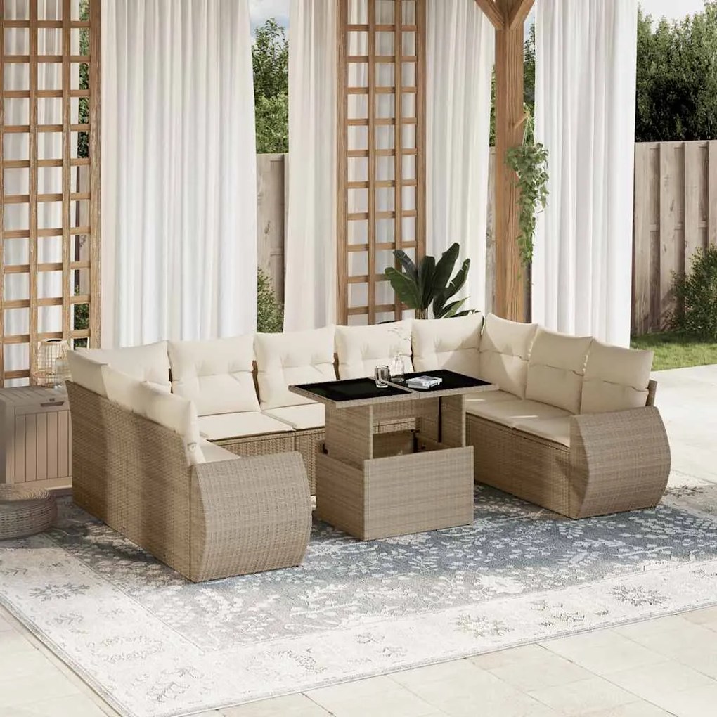 vidaXL Set canapele de grădină cu perne, 10 piese, bej, poliratan