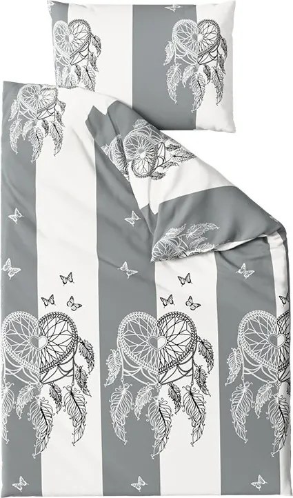 Lenjerie de pat creponata TIRSO POLY gri-alb Dimensiune lenjerie de pat: 70 x 90 cm | 140 x 200 cm