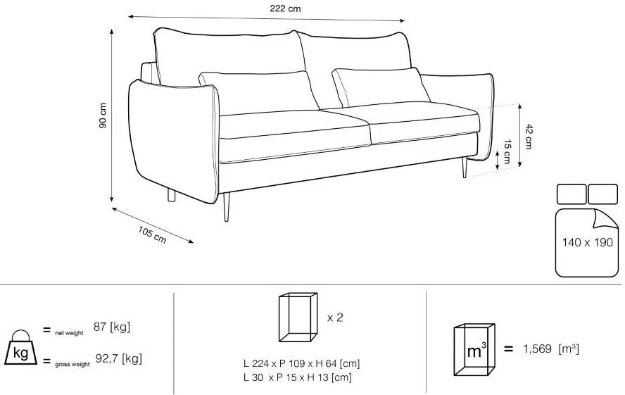 Canapea extenisibila Vermont velvet – L222 x l105 x h90 cm