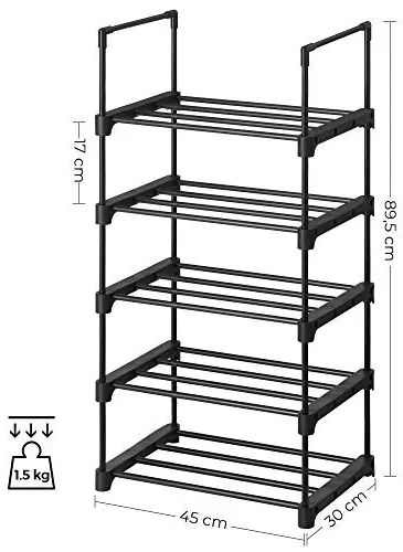 Pantofar set 2 rafturi Songmics, Negru, 45x30x174 cm