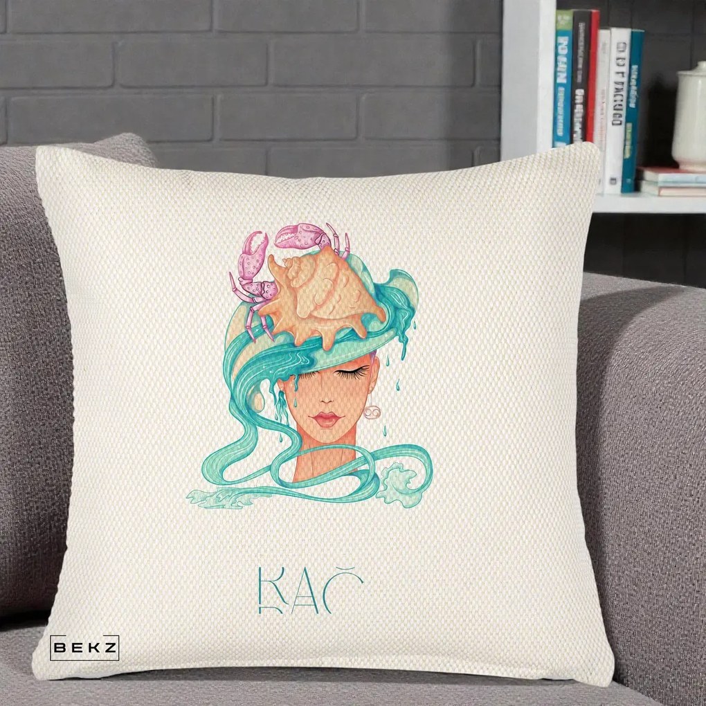 Perna Personalizata Zodie Rac, 40x40 cm, Crem Reliefat, Husa Detasabila, Perna Inclusa, BEKZ®