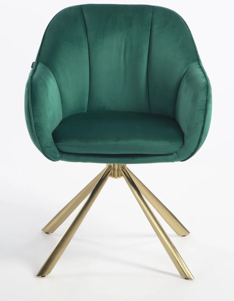 HR2055 BAZĂ STEA Scaun Verde din Catifea cu Bază Aurie