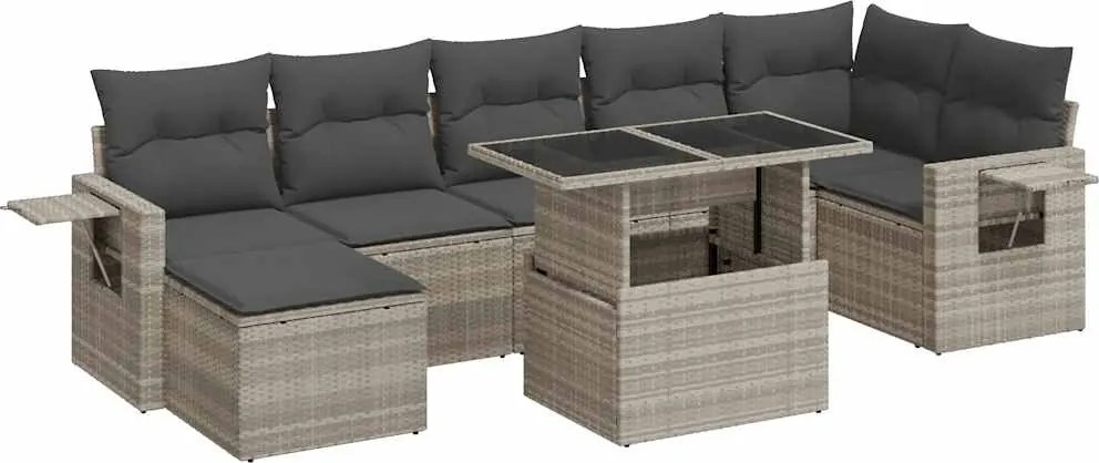 vidaXL Set mobilier de grădină cu perne, 8 piese gri deschis poliratan
