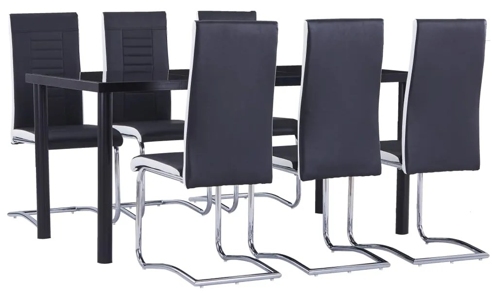 Set mobilier de bucatarie, 7 piese, negru, piele ecologica Negru, 7