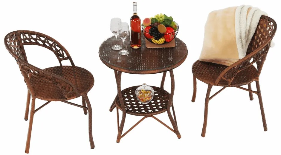 Set de gradina din rattan  1 + 2, maro, JARUB