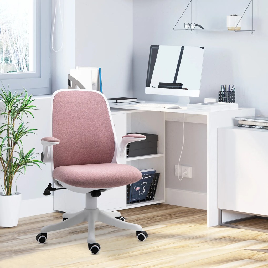 Vinsetto Scaun de Birou Balansoar cu Înălțime Reglabilă din Țesătură Efect Catifea, 62,5x60x94-104 cm, Roz | Aosom Romania
