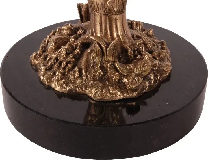 Bol decorativ din sticlă și alamă, auriu, pe picior în formă de palmier, cu soclu negru, 54 x 35 cm, „Médicis”