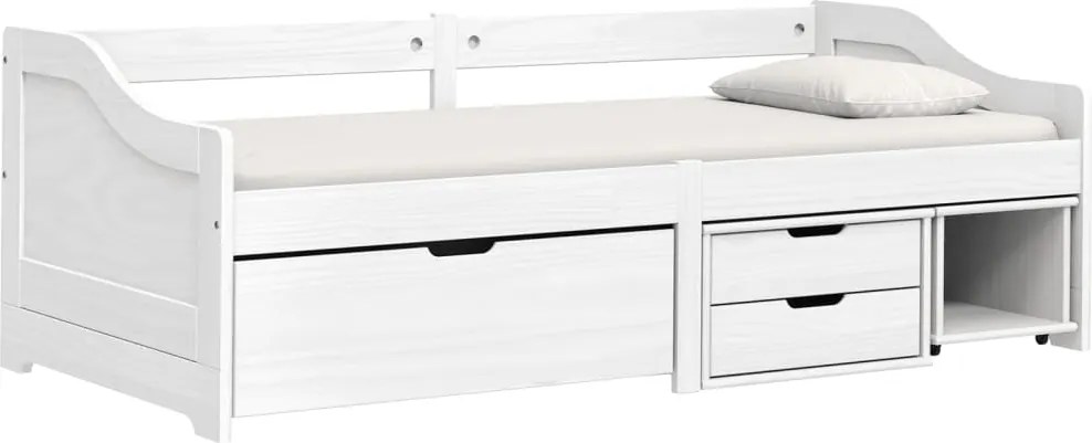 vidaXL Pat de zi cu 3 sertare "IRUN", alb, 90x200 cm, lemn masiv pin