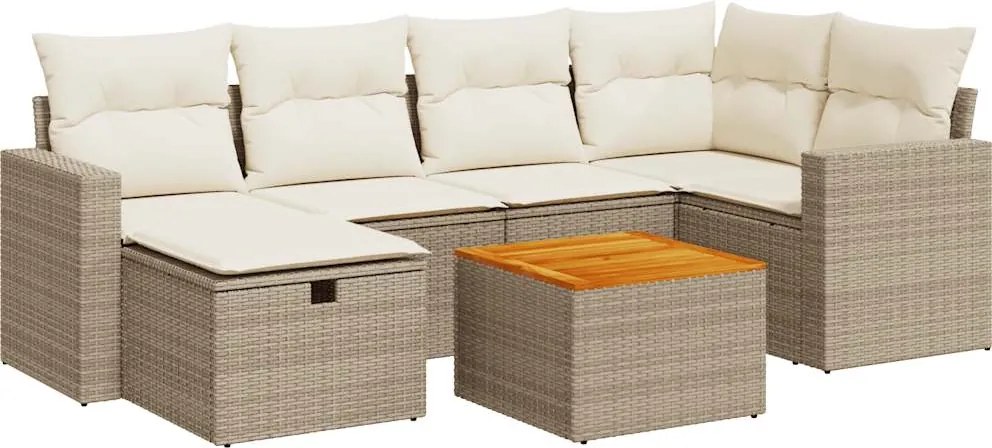 vidaXL Set canapele de grădină, 7 piese, cu perne, bej, poliratan