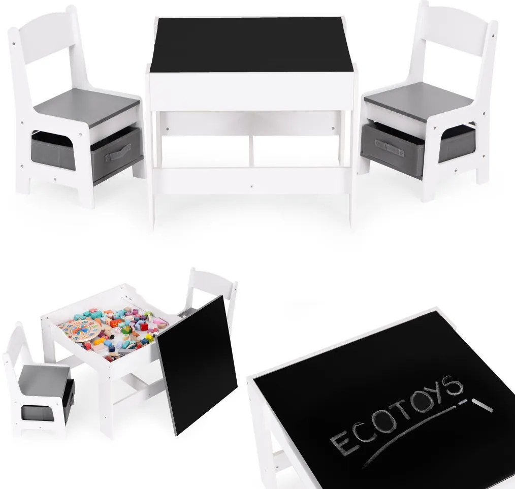 Mobilier pentru copii set masă 2 scaune cu tablă de cretă alb