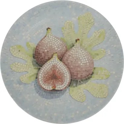 Tavă pentru servire din ceramică cu model mozaic și motiv smochine, H2,8/D26,5 cm, skyblue &amp; cherry, „Chartres”