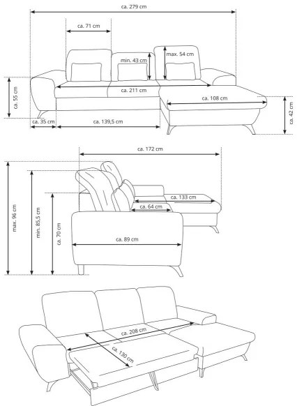 Colțar tapițat ALTA, extensibil, cu spațiu de depozitare, configurație în L, pe partea dreaptă, galben