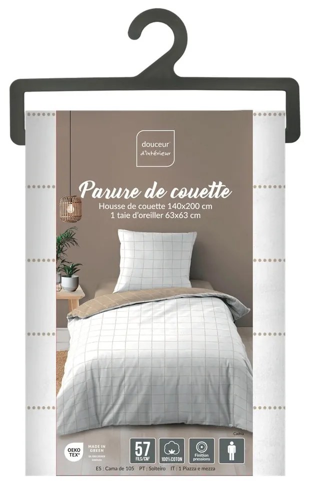 Lenjerie de pat albă-bej din bumbac pentru pat de o persoană 140x200 cm Cadria – douceur d'intérieur