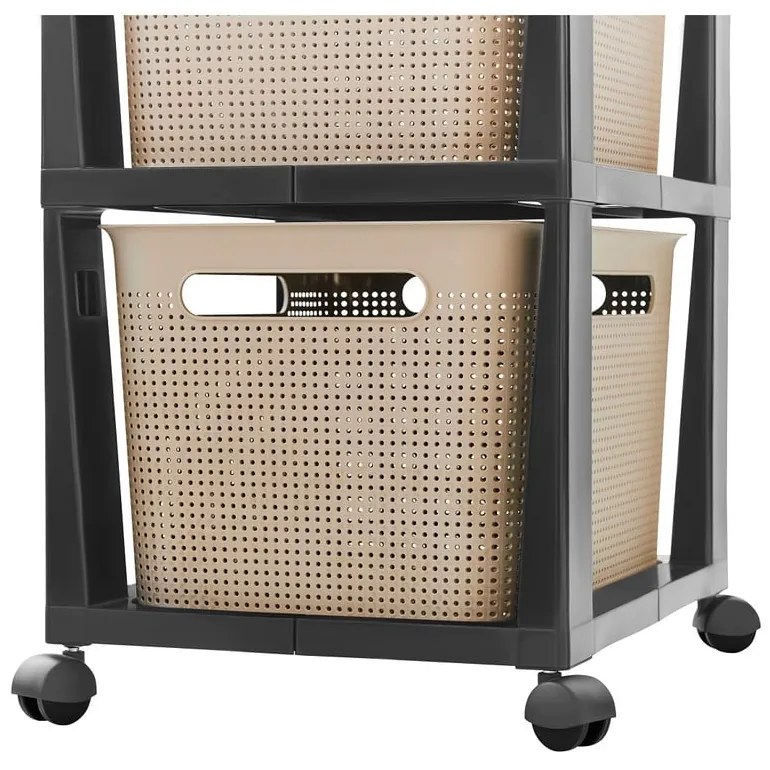 Etajeră pe roți neagră/bej din plastic 30x77 cm Brisen - Rotho