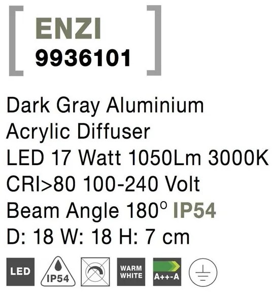 Aplica perete LED moderna pentru iluminat exterior IP54 ENZI