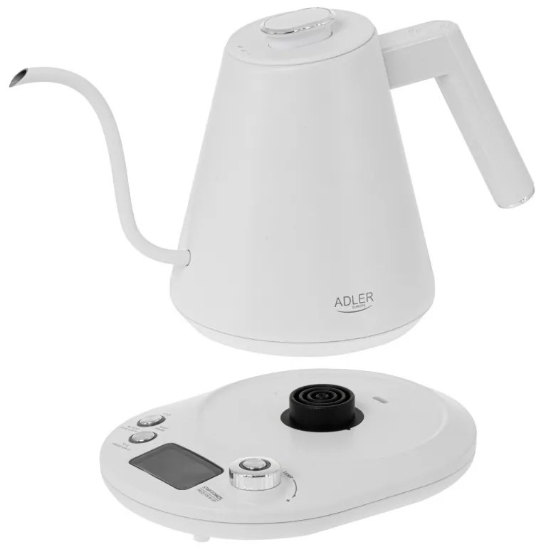Cana electrica Adler AD 1349W, 1100W, 1 l, 40-100°C, mentinere caldura, Afisaj LED, Alb