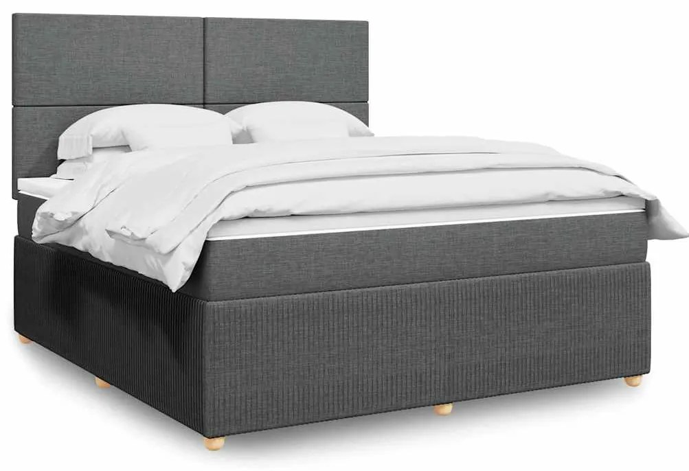 vidaXL Pat box spring cu saltea, gri închis, 180x200 cm, textil