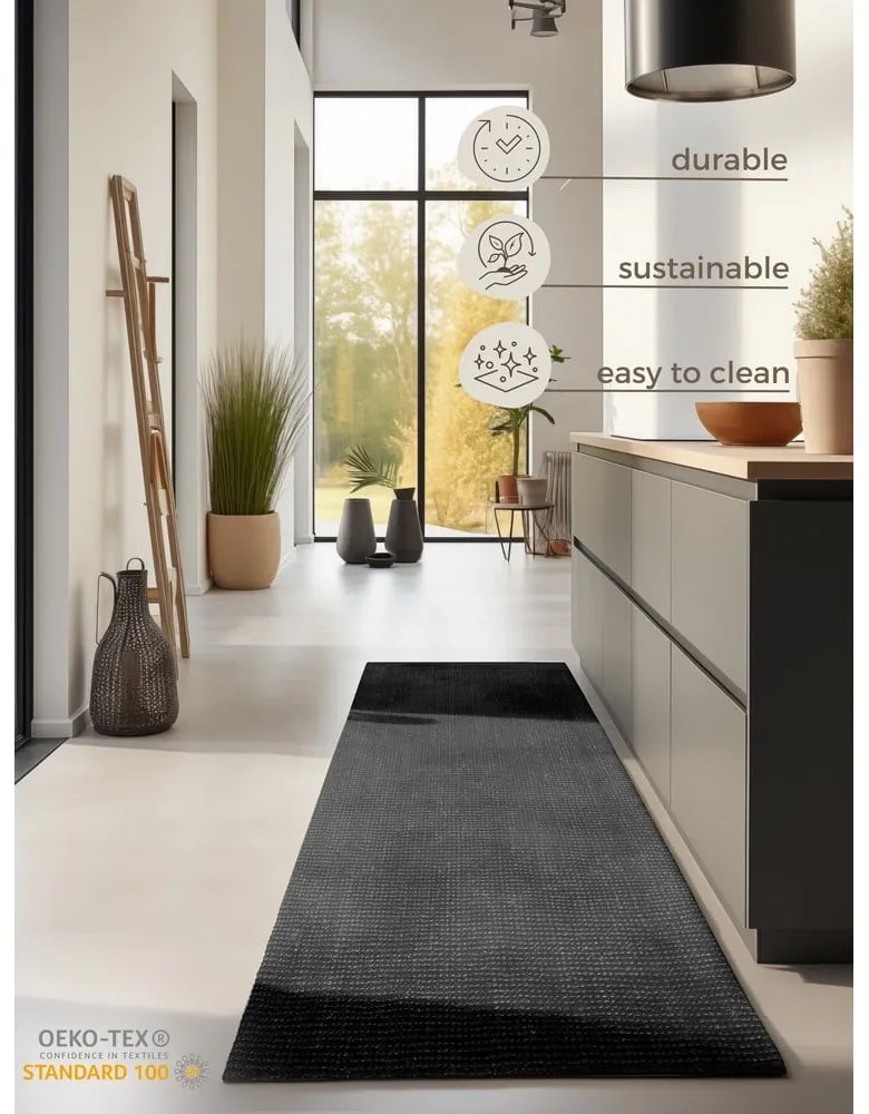 Covor tip traversă negru din iută 80x200 cm Bouclé – Hanse Home