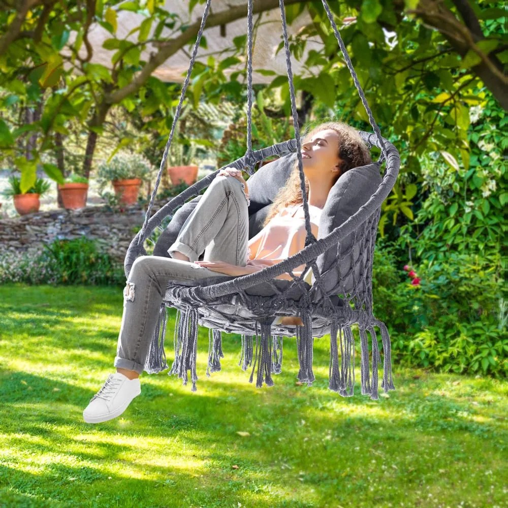 Scaun suspendat BOHO cu perne, Ø61cm, antracit Jurhan