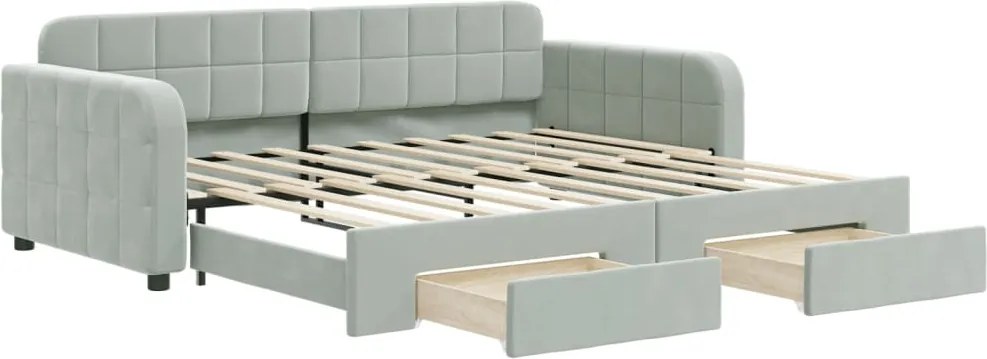 vidaXL Pat de zi cu extensie și sertare, gri deschis 90x190 cm catifea