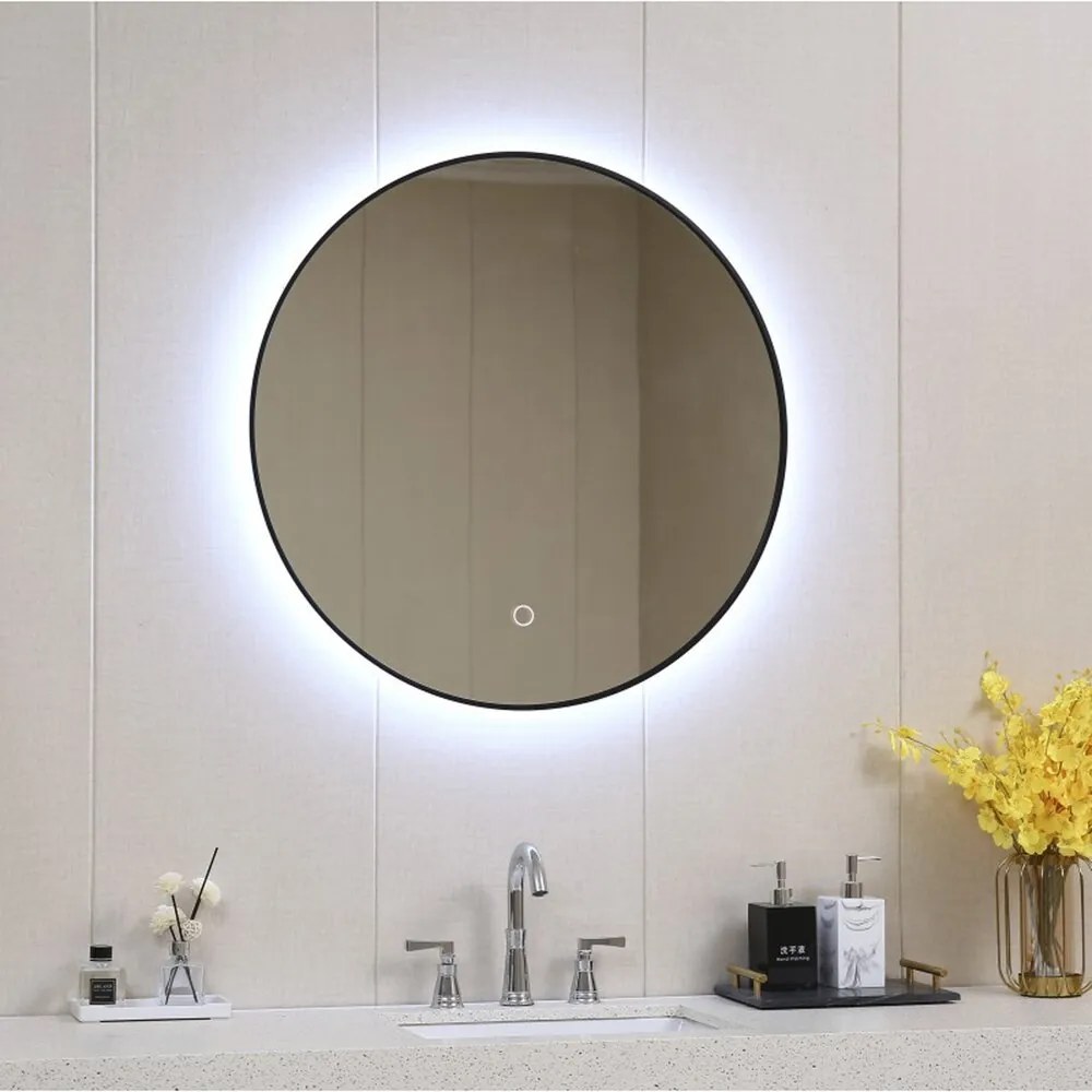 Oglinda cu iluminare si dezaburire Inter Ceramic 60 cm rama aluminiu neagra