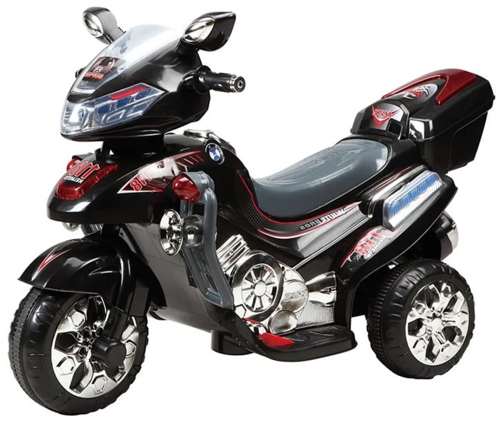 Motocicleta Electrica cu Acumulator Pentru Copii NOVOKIDS™ Moto Grande Classico 31, 3-7 ani, max 25 kg, Cu Sunete , 3 Roti, Mers cu spatele, Negru