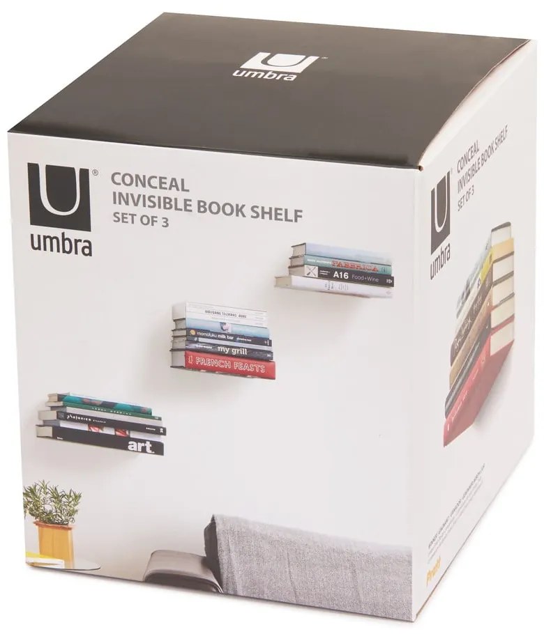 Rafturi argintii 3 buc. din metal 14 cm Conceal – Umbra