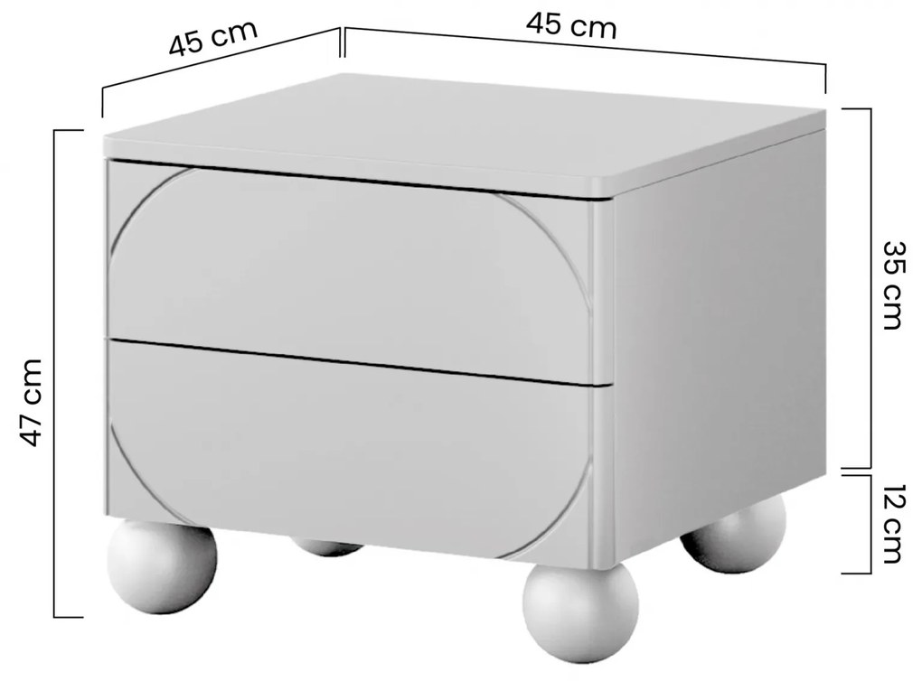 Noptieră Sonatia II 45 cm cu două sertare pe picioare tip bilă - cașmir