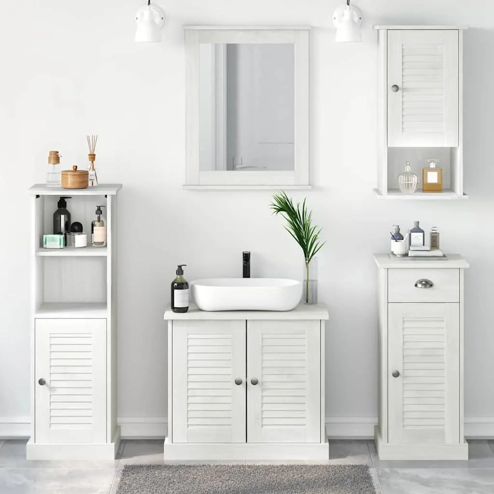 vidaXL Set de mobilier pentru baie cu sertar cu raft Pe perete cu depozitare cu ușă cu oglindă 5 pcs alb antichizat