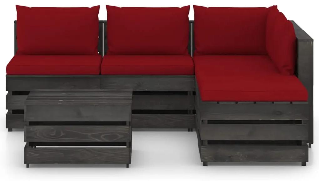 Set mobilier de gradina cu perne, 6 piese, lemn gri tratat wine red and grey, 6