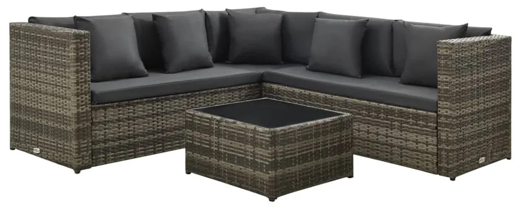 313138 vidaXL Set mobilier de grădină cu perne, 4 piese, poliratan, gri