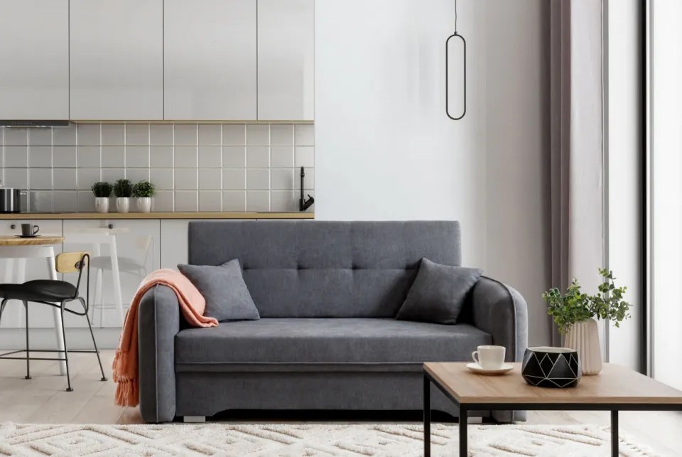 Canapea tapitata, extensibila, cu spatiu pentru depozitare, 155x75x105 cm, Laine 01, Eltap (Culoare: Galben / Poco 50)