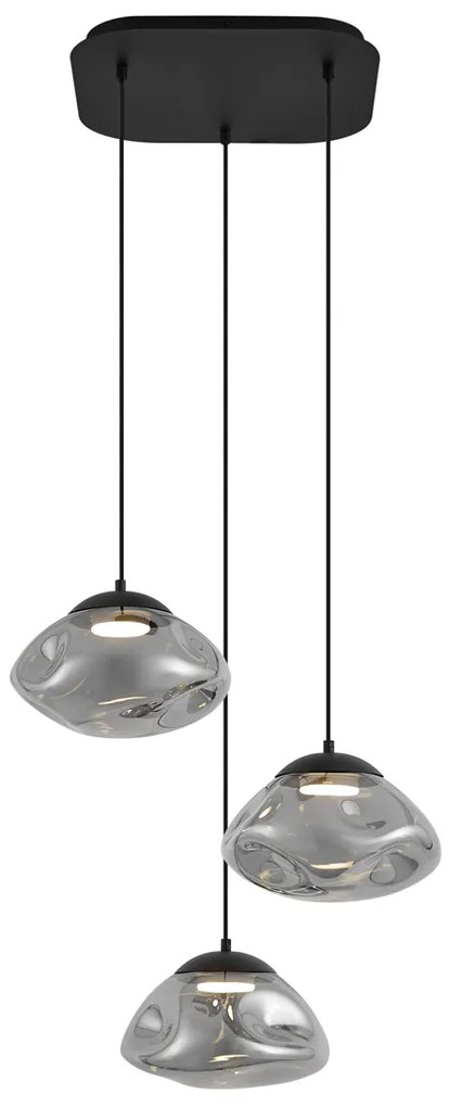 Lampă suspendată de design neagră cu sticlă fumurie cu 3 lumini - Gus