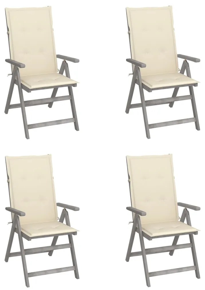 vidaXL Scaune grădină rabatabile cu perne, 4 buc., lemn masiv acacia