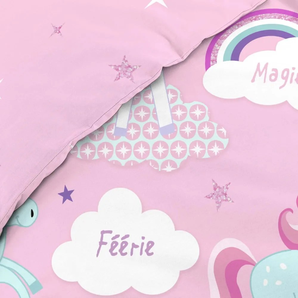 Lenjerie de pat pentru copii roz din bumbac pentru pat de o persoană 140x200 cm Licorne – douceur d'intérieur