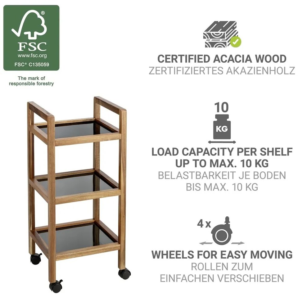 Etajeră de baie neagră/în culoare naturală din lemn de acacia 35x76,5 cm Fondi – Wenko