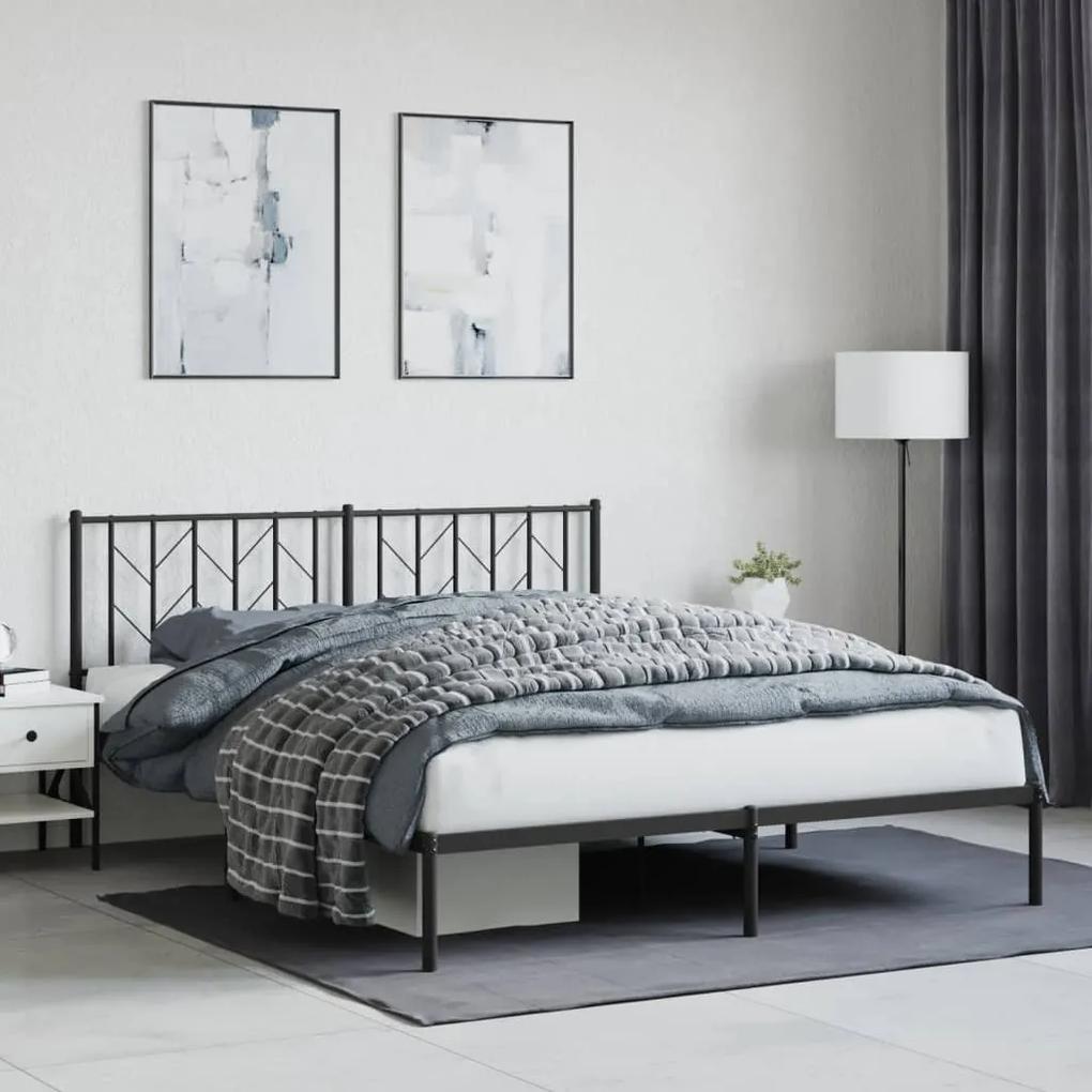 374440 vidaXL Cadru de pat metalic cu tăblie, negru, 160x200 cm